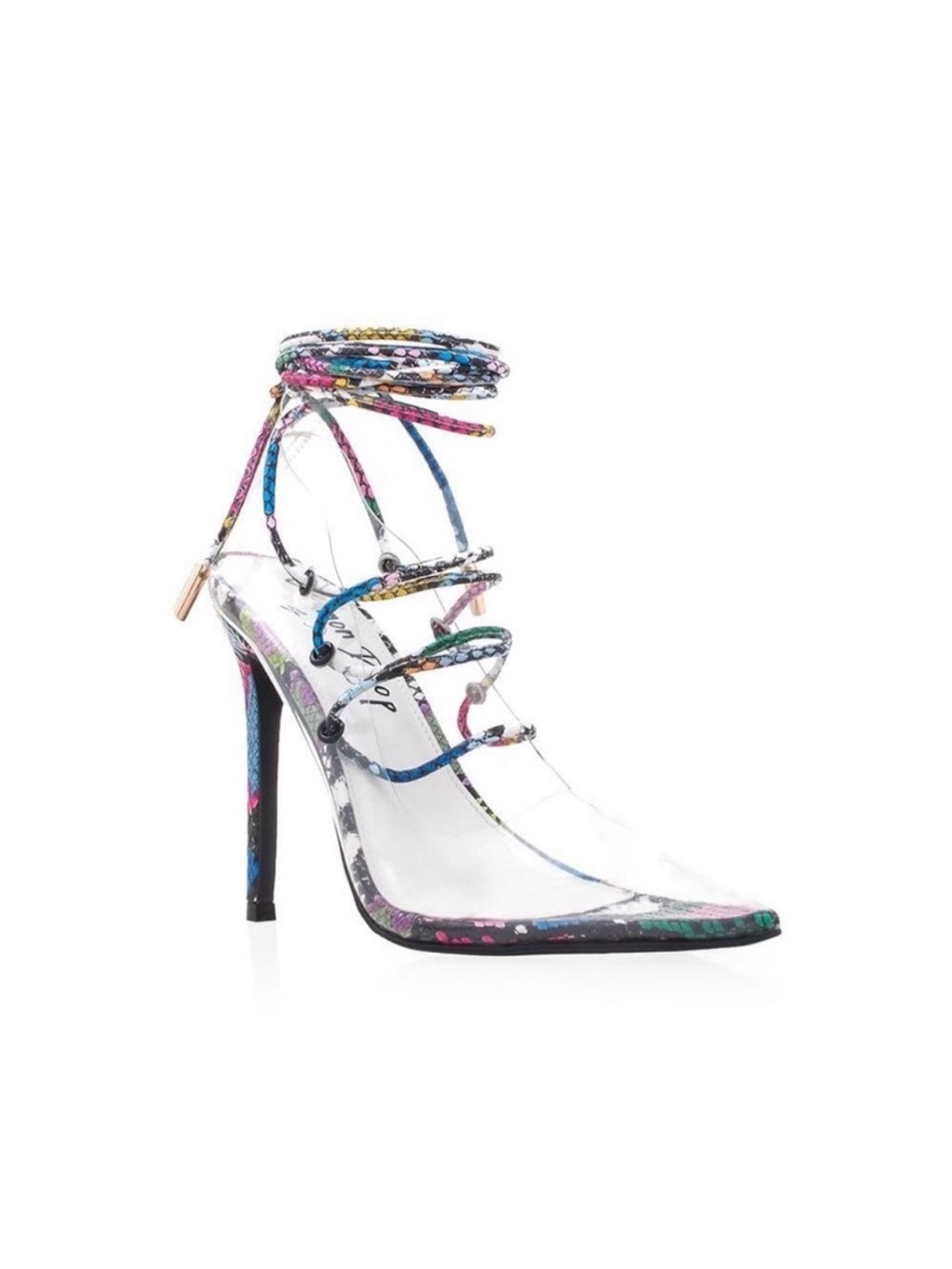 Multicolor Clear Lace-Up Stiletto Pump
